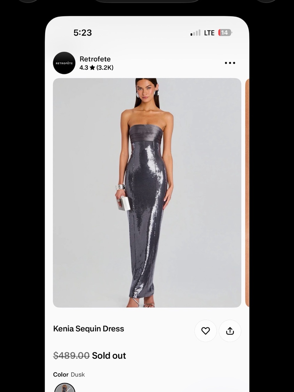 Retrofete Strapless Sequin Gown in Dusk Silver